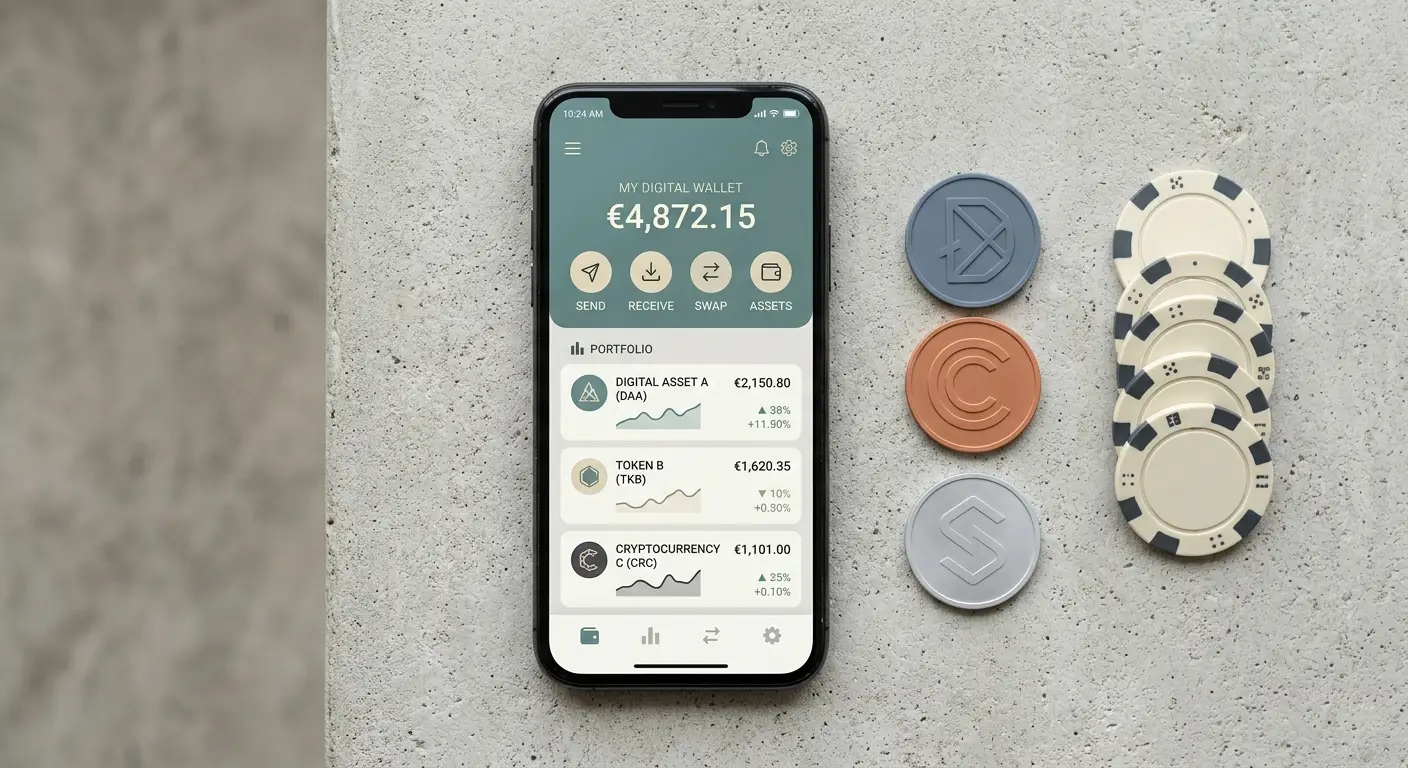Payment methods at trusted non-GamStop casinos concept with generic e-wallet and crypto tokens